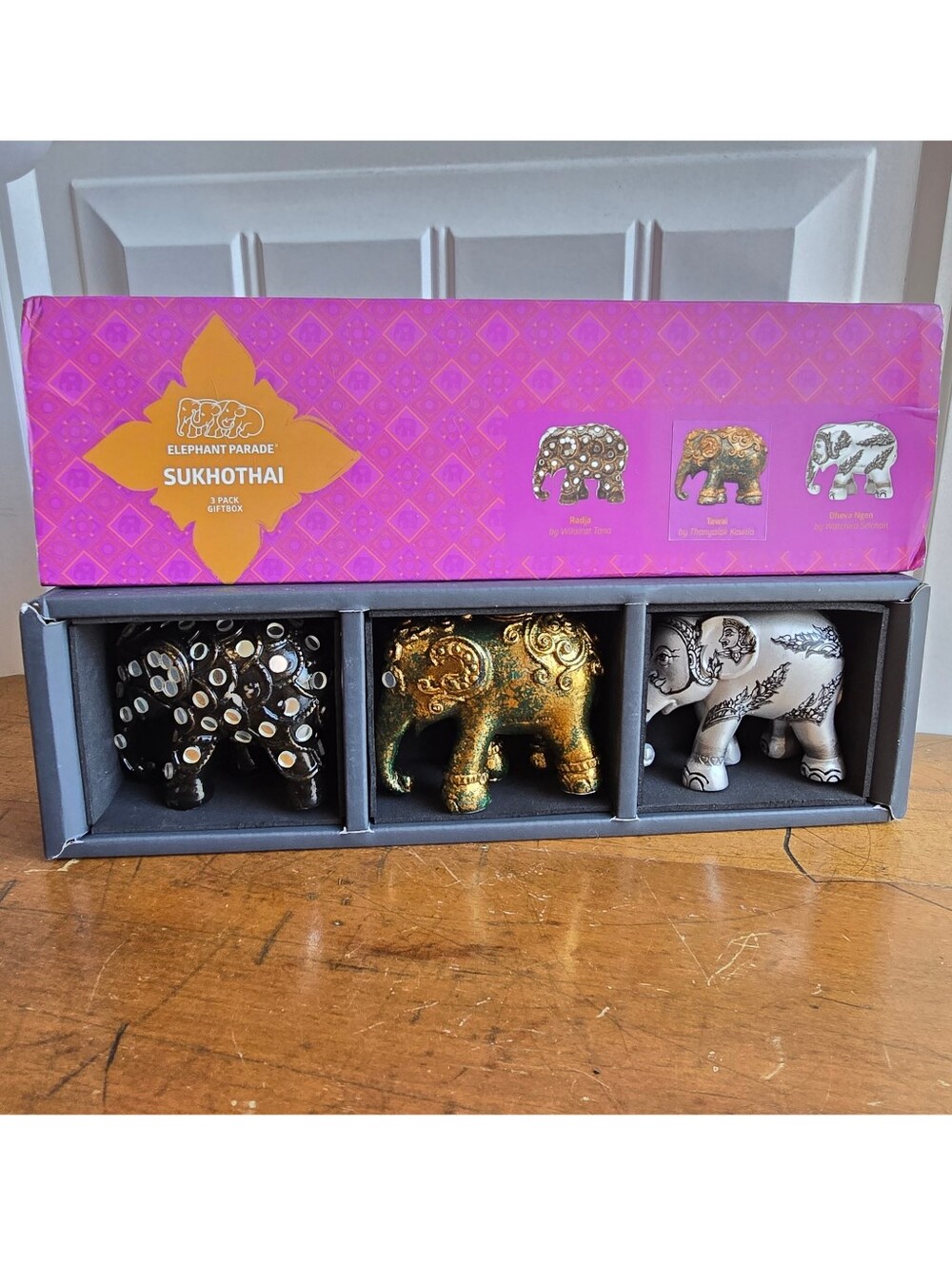 Elephant Parade Sukhothai 3 Pack Giftbox Thailand Elephant Figurines W/ Box